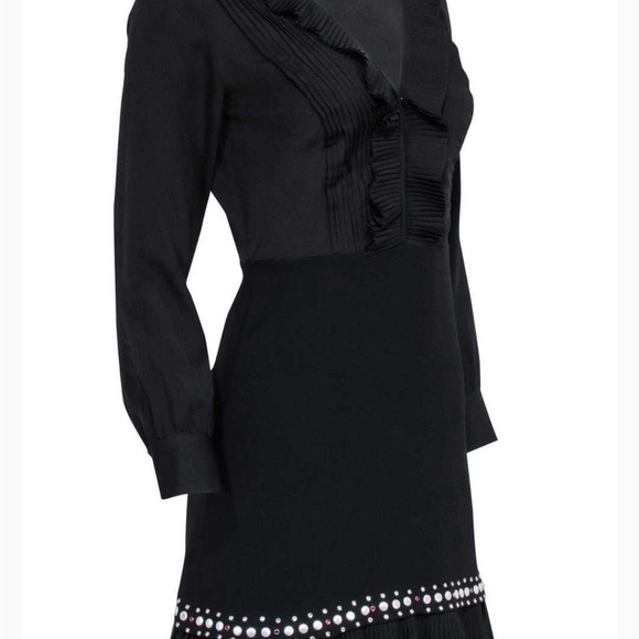 Sandro - Black Long Sleeve Embellished Dress w/ Ruffles - Picture 2 of 6